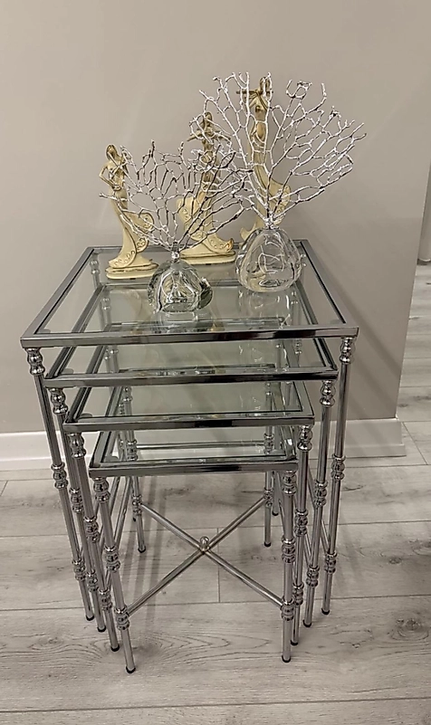 PARLAK KROM KARE 4 LÜ TORNALI ZİGON ŞEFFAF CAM