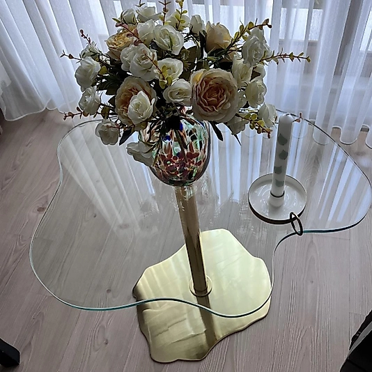 PARLAK GOLD SİMETRİ  SEHPA ŞEFAF CAM