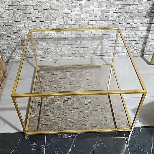 MAT GOLD KARE ORTA SEHPA ÜST ŞEFAF CAM ALT BRONZ AYNA