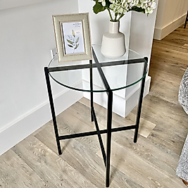 SİYAH X YAN SEHPA ŞEFAF CAM