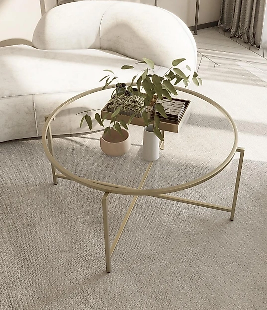 MAT GOLD YUVARLAK ORTA SEHPA ŞEFFAF CAM