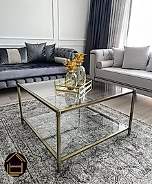 ESKİTME KAPLAMA BLOK KARE ORTA SEHPA ŞEFAF CAM