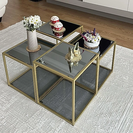 MAT GOLD PRAMİD ORTA SEHPA ÜST FÜME AYNA AKT FÜME CAM