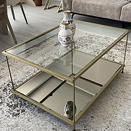 MAT GOLD MİL ORTA SEHPA ÜST ŞEFAF CAM ALT BRONZ AYNA