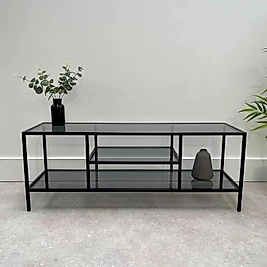 SİYAH TV ÜNİTESİ KOMPLE FÜME CAM