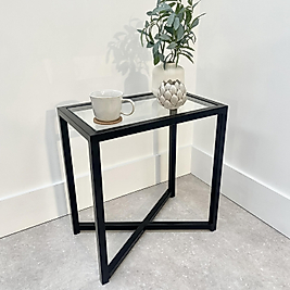 SİYAH X YAN SEHPA ŞEFAF CAM