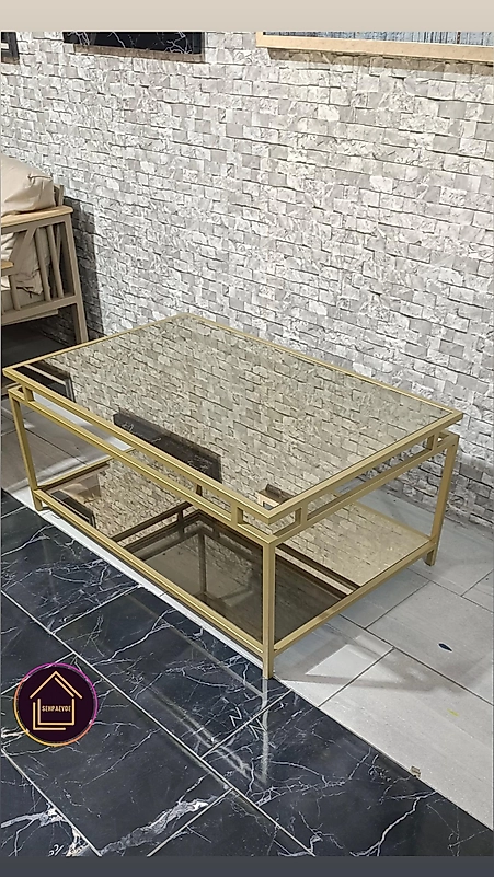 MAT GOLD DİKDÖRTGEN ORTA SEHPA KOMPLE BRONZ AYNA