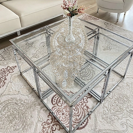 PARLAK KROM KARE 4+1 ORTA SEHPA KOMPLE ŞEFAF CAM