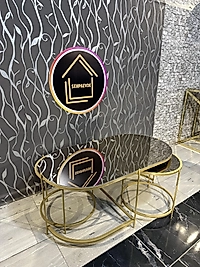 MAT GOLD ELİPS 2+1 ORTA SEHPA KOMPLE BRONZ AYNA