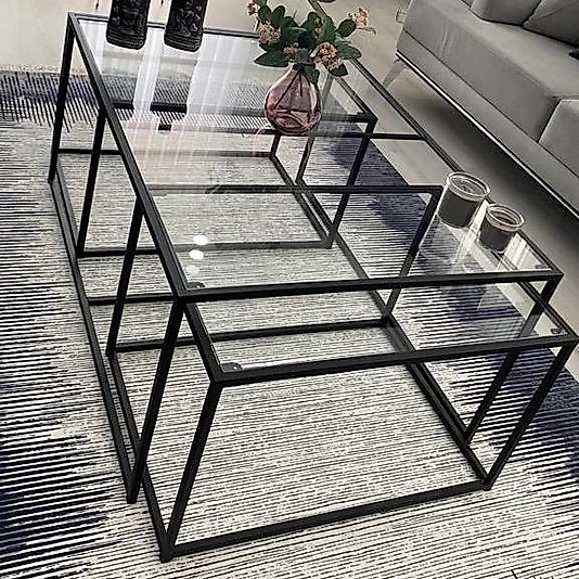 SİYAH 2+1 ORTA SEHPA ŞEFAF CAM