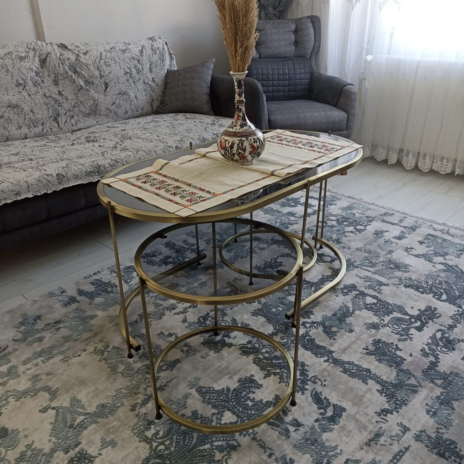 ESKİTME KAPLAMA ELİPS 2+1 ORTA SEHPA ÜST FÜME AYNA ALT FÜME CAM